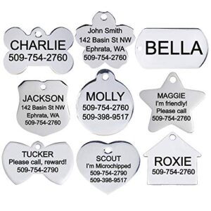 GoTags Dog Tags Personalized Engraved Pet ID Tags, Stainless Steel Dog and Cat Tags, Front and Backside Engraving, Available in Bone, Round, Heart, Bow Tie and More, Small and Large (Pack of 1)