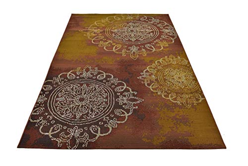 Unique Loom Outdoor Modern Collection Area Rug - Trio (5' 3" x 8' Rectangle, Rust Red/ Gold)