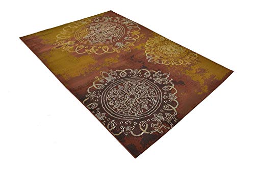 Unique Loom Outdoor Modern Collection Area Rug - Trio (5' 3" x 8' Rectangle, Rust Red/ Gold)