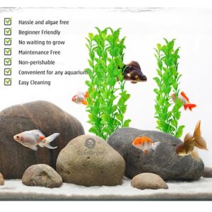 SunGrow Plastic Aquarium Plant Set, Vibrant Green Leaves with Resin Base, 3 Pieces per Pack