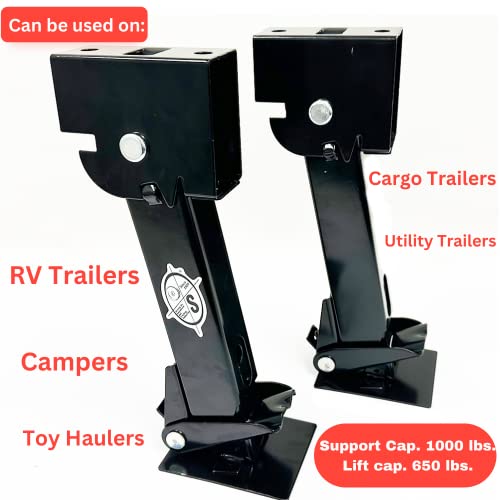 Southwest Wheel Pair of Black Painted Telescoping Trailer Stabilizer Jacks with Handle and Mounting Hardware (1000 lbs. support capacity 650 lbs. lift capacity each)