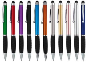 stylus pens -2 in1 capactive touch screen with ballpoint writing pen sensitive stylus tip for your ipad iphone samsung galaxy & all smart devices -metallic barrel - assorted colors comfy grips,12 pack