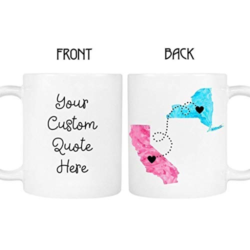 Custom Quote Long Distance State Mug, Hearts over Cities, 11oz or 15oz