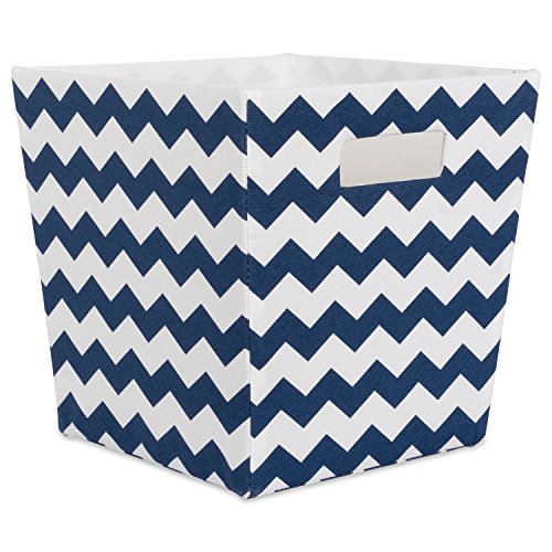 DII Hardsided Polyester Trapezoid Storage Bin, Chevron, Nautical Blue, Medium