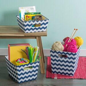 DII Hardsided Polyester Trapezoid Storage Bin, Chevron, Nautical Blue, Medium