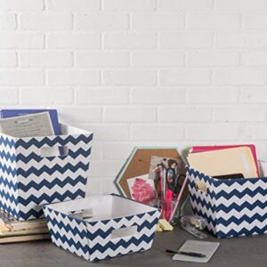 DII Hardsided Polyester Trapezoid Storage Bin, Chevron, Nautical Blue, Medium