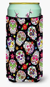 caroline's treasures bb5116tbc day of the dead black tall boy hugger can cooler sleeve hugger machine washable drink sleeve hugger collapsible insulator beverage insulated holder