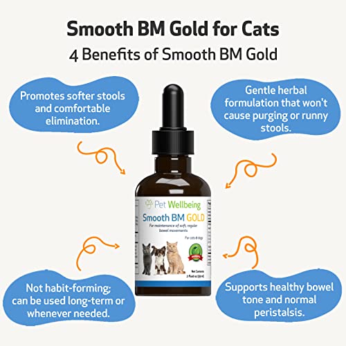 Pet Wellbeing Smooth BM Gold for Cats - Gentle Constipation Relief for Felines - Natural Herbal Supplement 2 oz (59 ml)