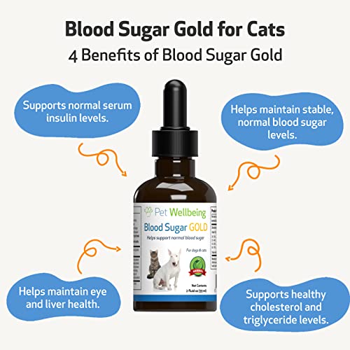 Pet Wellbeing - Blood Sugar Gold for Cats - Natural Support for Healthy Blood Sugar Levels in Diabetic Cats - Insulin Stabilization & Normal Pancreatic Function - 2 oz (59 ml)