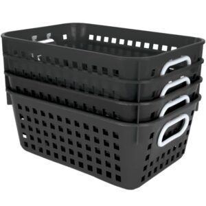 really good stuff medium plastic book baskets, 11" by 7½" by 4½" - 4 pack, black | versatile storage solution for classroom, home and office l toy storage, multi-purpose organizer basket