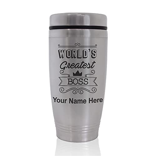 SkunkWerkz Commuter Travel Mug, World's Greatest Boss, Personalized Engraving Included