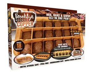 brooklyn brownie copper by gotham steel nonstick baking pan with built-in slicer, ensures perfect crispy edges, metal utensil and dishwasher safe