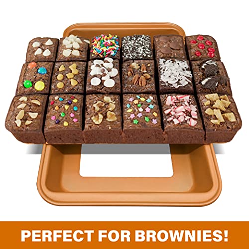 Brooklyn Brownie Copper by GOTHAM STEEL Nonstick Baking Pan with Built-In Slicer, Ensures Perfect Crispy Edges, Metal Utensil and Dishwasher Safe