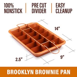 Brooklyn Brownie Copper by GOTHAM STEEL Nonstick Baking Pan with Built-In Slicer, Ensures Perfect Crispy Edges, Metal Utensil and Dishwasher Safe