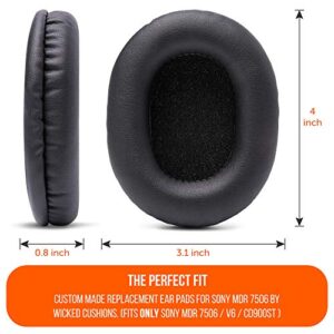 WC Wicked Cushions Replacement Ear Pads for Sony MDR 7506 | Softer Leather, Luxurious Memory Foam, Unmatched Durability | Compatible with MDR 7506 / MDR V6 / MDR CD900ST | (PU Leather)