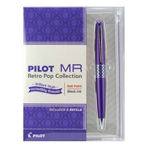 pilot mr retro pop collection ballpoint pen gift box with 2 refills, indigo barrel with elipse accent, medium point stainless steel nib, refillable black ink (91497)