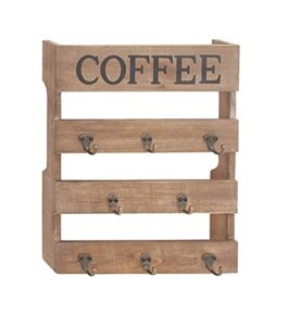 deco 79 wood coffee 8 hangers wall hook, 15" x 3" x 19", brown