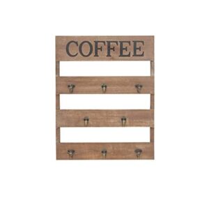 Deco 79 Wood Coffee 8 Hangers Wall Hook, 15" x 3" x 19", Brown