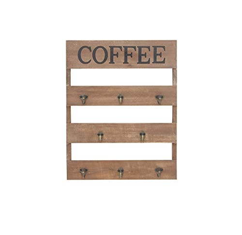 Deco 79 Wood Coffee 8 Hangers Wall Hook, 15" x 3" x 19", Brown