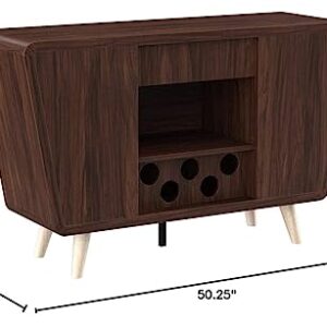 ioHOMES Gwendalynn Mid-century Buffet Server with Handless Drawer Storage, Wine Rack and Side Cabinets, Dark Walnut