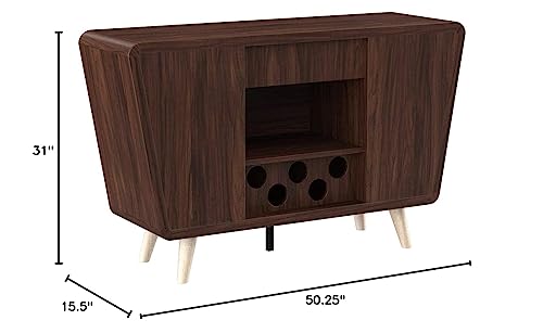 ioHOMES Gwendalynn Mid-century Buffet Server with Handless Drawer Storage, Wine Rack and Side Cabinets, Dark Walnut