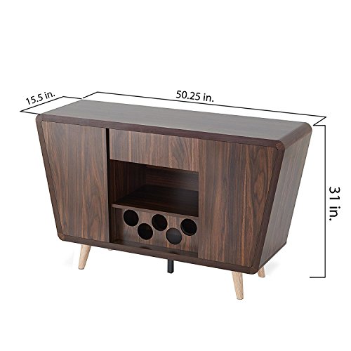 ioHOMES Gwendalynn Mid-century Buffet Server with Handless Drawer Storage, Wine Rack and Side Cabinets, Dark Walnut