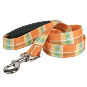 yellow dog design southern dawg madras orange dog leash with comfort grip handle-medium-3/4 and 5' (60") made in the usa