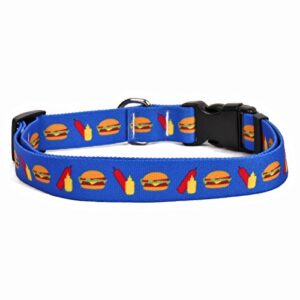 yellow dog design cheeseburgers dog collar fits neck 14 to 20"/4" wide, medium 3/4" wide, multi-color, (idch104)