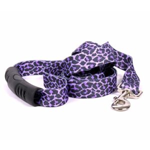 yellow dog design leopard purple ez-grip dog leash with comfort handle, small/medium