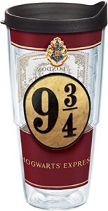 tervis harry potter-platform nine and three-quarters insulated tumbler with wrap and black lid, 1 count (pack of 1), clear