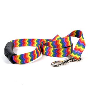 yellow dog design rainbow chevron ez-grip dog leash with comfort handle, large-1" wide and 5' (60") long