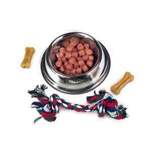 perfect petzzz silver bowl with simulated pet food, colorful chew toy for lifelike stuffed interactive pet, dog bones for breathing pets