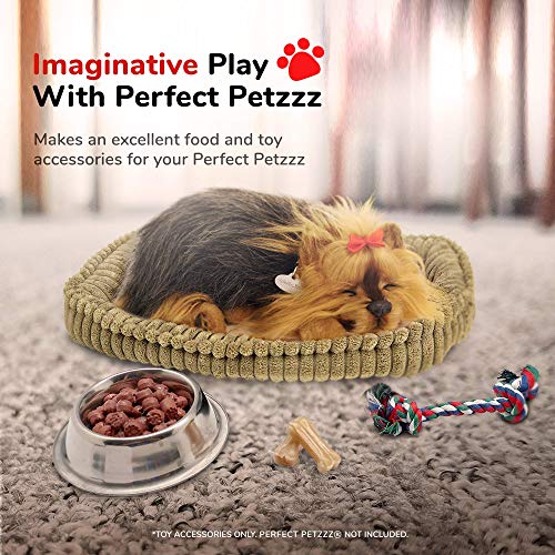 Perfect Petzzz Silver Bowl with Simulated Pet Food, Colorful Chew Toy for Lifelike Stuffed Interactive Pet, Dog Bones for Breathing Pets