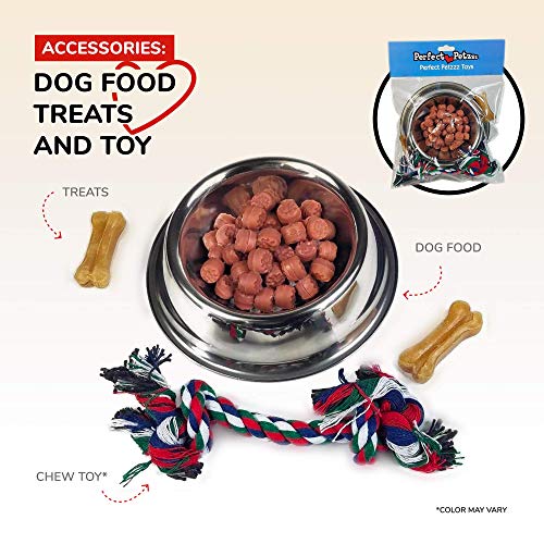 Perfect Petzzz Silver Bowl with Simulated Pet Food, Colorful Chew Toy for Lifelike Stuffed Interactive Pet, Dog Bones for Breathing Pets