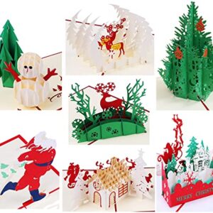 Bluboon 3D Greeting Christmas Cards Papercraft 7 Pack Holiday Birthday Pop Up Cards Gift