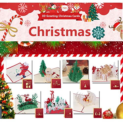 Bluboon 3D Greeting Christmas Cards Papercraft 7 Pack Holiday Birthday Pop Up Cards Gift