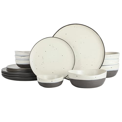 Gibson Elite Rhinebeck Double Bowl Dinnerware Set, Service for 4 (16pcs), White and Black