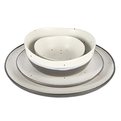 Gibson Elite Rhinebeck Double Bowl Dinnerware Set, Service for 4 (16pcs), White and Black