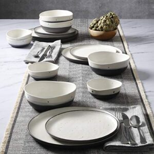 Gibson Elite Rhinebeck Double Bowl Dinnerware Set, Service for 4 (16pcs), White and Black