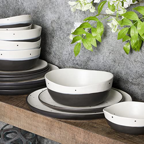 Gibson Elite Rhinebeck Double Bowl Dinnerware Set, Service for 4 (16pcs), White and Black