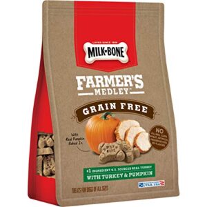 milk-bone farmer's medley dog treats, turkey & pumpkin, brown,12 ounces (pack of 4), grain free