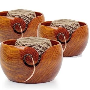 Nagina International Premium Rosewood Crafted Wooden Portable Yarn Bowl | Knitting Bowls | Crochet Holder (Set of 3)