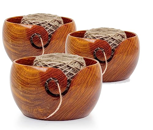 Nagina International Premium Rosewood Crafted Wooden Portable Yarn Bowl | Knitting Bowls | Crochet Holder (Set of 3)