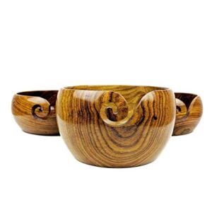 Nagina International Premium Rosewood Crafted Wooden Portable Yarn Bowl | Knitting Bowls | Crochet Holder (Set of 3)