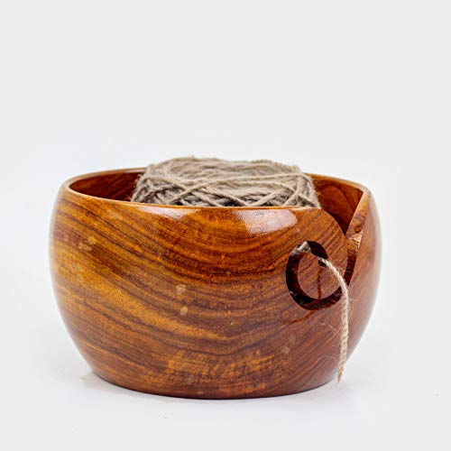 Nagina International Premium Rosewood Crafted Wooden Portable Yarn Bowl | Knitting Bowls | Crochet Holder (Set of 3)