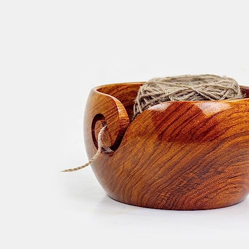 Nagina International Premium Rosewood Crafted Wooden Portable Yarn Bowl | Knitting Bowls | Crochet Holder (Set of 3)