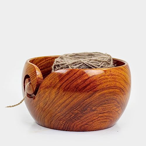 Nagina International Premium Rosewood Crafted Wooden Portable Yarn Bowl | Knitting Bowls | Crochet Holder (Set of 3)