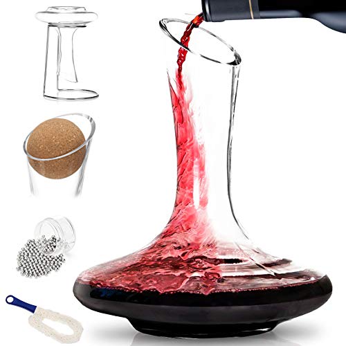 BTaT- XL Decanter with Drying Stand, Stopper, Brush and Beads, Hand Blown Crystal Glass, Wine Decanter, Wine Carafe, Wine Accessories, Red Wine Decanter, Wine Gift