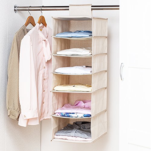 Astro 6-Shelf Hanging Closet Organizer, Collapsible Hanging Closet Shelves, Hanging Organizer for Closet, Natural, 600-11