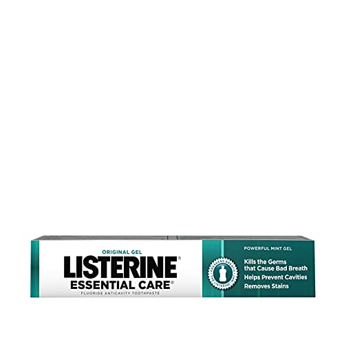 Listerine Essential Care Original Gel Fluoride Toothpaste, Prevents Bad Breath and Cavities, Powerful Mint Flavor for Fresh Oral Care, 4.2 oz